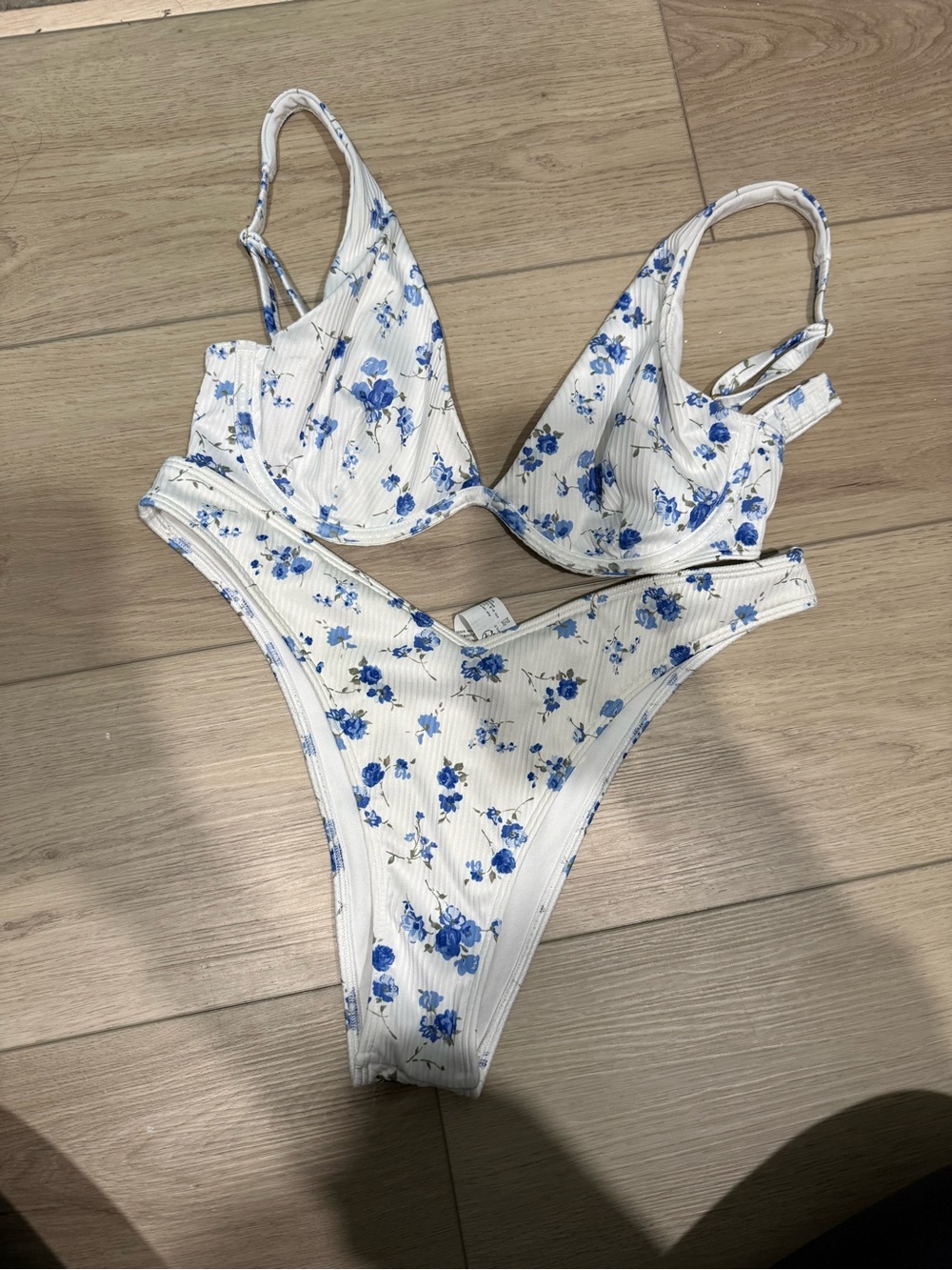Hollister White Bikini Set with Blue Floral Print